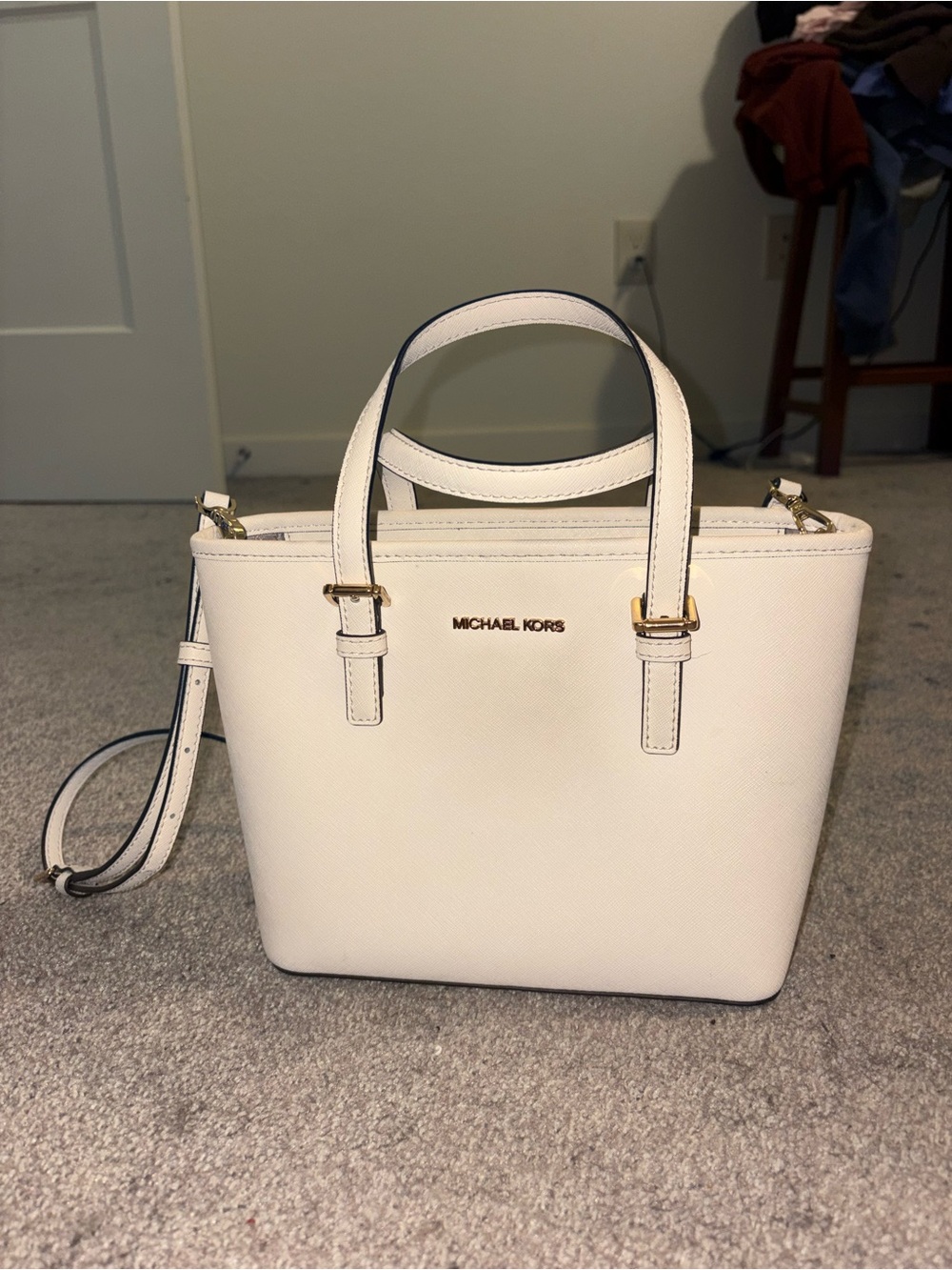 Michael Kors White Structured purse with Gold Hardware